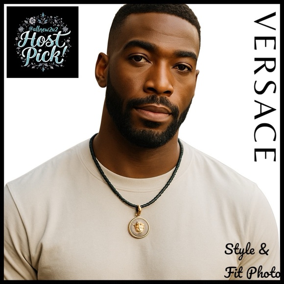 Versace Unisex Medusa Logo Gold tone Nickel Free Braided Leather Necklace - Picture 4 of 17